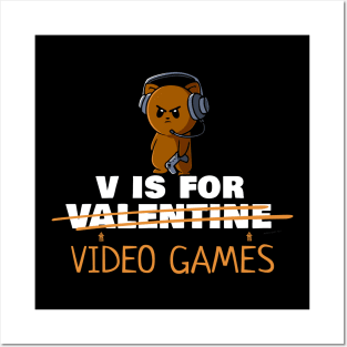 V Is For Video Games Cute Funny Valentine's Day Posters and Art